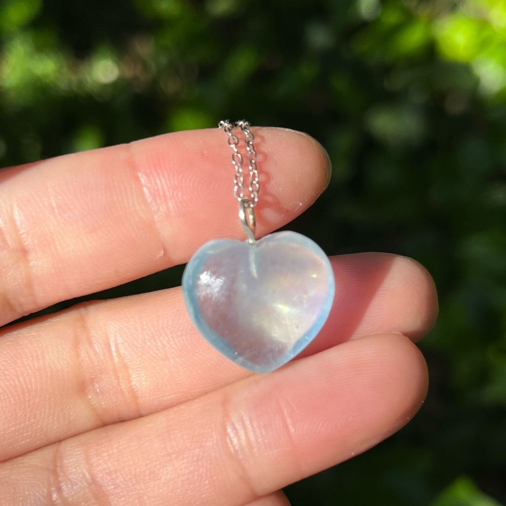 Cute small sterling silver dainty aquamarine heart pendant